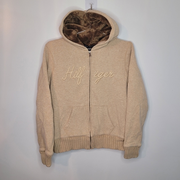 Tommy Hilfiger | Tan and Dark Brow Fuzzy Zip-up Hoodie - Picture 1 of 4